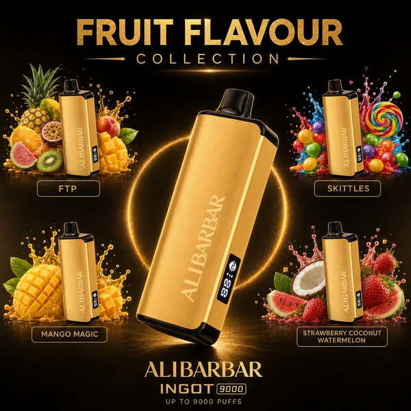 ALIBARBAR INGOT 9000 - 9000 Puffs Disposable Vape - Ftp, Skittles, Mango Magic, Strawberry Coconut Watermelon