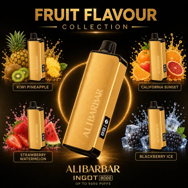 ALIBARBAR INGOT 9000 - 9000 Puffs Disposable Vape - Kiwi Pineapple, California Sunset, Strawberry Watermelon, Blackberry Ice