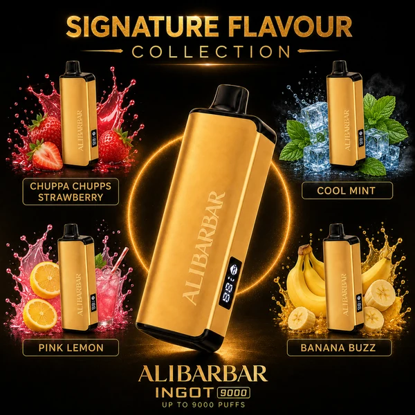 ALIBARBAR INGOT 9000 - 9000 Puffs Disposable Vape - Chuppa Chupps Strawberry, Cool Mint, Pink Lemon, Banana Buzz